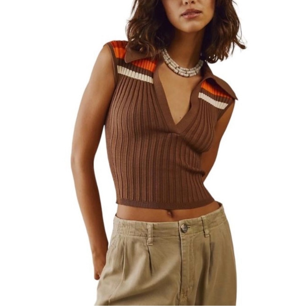 Ronny Kobo Brown Striped Knit Top NEW